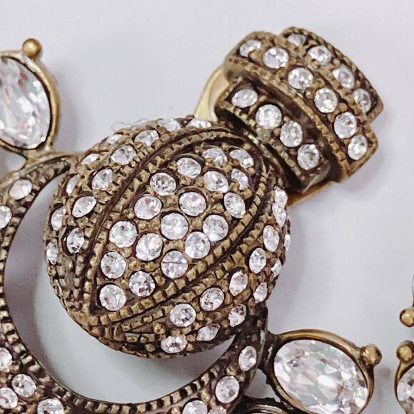 Signed Heidi Daus Clear Rhinestone Gold Tone Door Knocker Clip On Earrings - Picture 5 of 11